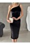 One Shoulder Strap Midi Length Velvet Fabric Evening Dress - 4