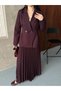 Double Button Blazer Jacket and Pleated Long Skirt Set - 4