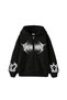 Vehement Printed Zippered Zip Hooded Unisex Black Sweatshirt - 3