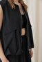 Women's Oversized Zippered Vest - 32128Ylk - Black - 3