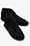 Raux Black Suede Genuine Leather Fringed Women's Ankle Boots