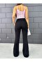 Women's Black Stretchy Flared Leggings Pants - 3