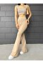Women's Beige Stretchy Flared Leggings Pants - 4