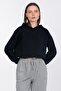 Hooded crop sweatshirt - navy blue - 3