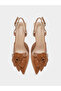 Tan Slingback Stiletto Heels Shoes with Flower Detail - 5