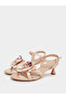 Beige Kitten Heel Sandals with Flower Detail - 2