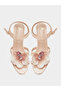 Beige Kitten Heel Sandals with Flower Detail - 5