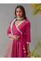 Pink Cotton Flared Kurta with Pants and Printed Dupatta Set - 5