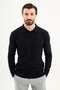 Knitted Patterned Slim Fit Polo Neck Wool Men's Knitwear Sweater Navy Blue - 11571.25K