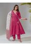 Pink Cotton Flared Kurta with Pants and Printed Dupatta Set - 2