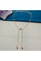 Gold Color Stone Paperclip Chain Dangle Long Necklace - 5