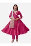 Pink Cotton Flared Kurta with Pants and Printed Dupatta Set