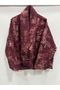Women's Burgundy Italian Floral Patterned Cotton O Oversized Quilted Kimono & Kaftan