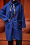 Cobalt Blue Hooded Boucle Coat with Pocket Detail - 4