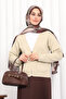 Beige Double Pocket Zippered Knit Cardigan