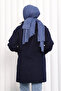 Navy Blue Hooded Boucle Coat - 3