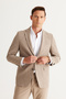 سترة صوفية ذات قصة عادية وواسعة وياقة مفردة ونمط مائل باللون البيج - 3