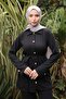 Black Corded Fabric Tunic Trouser Suit with Tie at Waist - 4