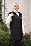 Black Corded Fabric Vest Tunic Trouser Three Piece Suit - 4