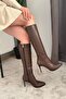Women's Santa Brown Below-The-Knee Thin Heeled Zippered Boots - 3