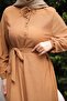 Mink Belted Sleeves Elasticated Corded Fabric Dress - 3