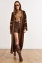 Women's Bitter Brown Striped Detail Maxi Oversized Knitwear Cardigan Hrk-19000317