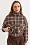 Women's Brown Lined Quilted Pocket Plaid Jacket Ckt-19000505 - 3