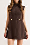 Women's Brown Accessory Detailed Mini Flared Dress Elb-19002572 - 4