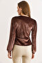 Women's Brown Velvet Single Button Detailed Cardigan Blouse Blz-19003185 - 2