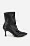 312407 Women's Black Stretch Thin Heeled Buckle Boots