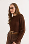 Women's Bitter Brown Wave Knitted Crop Sweater Kzk-19000822 - 6