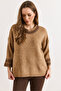 Women's Camel Cuff Sleeve Detailed Three Quarter Knit Sweater Kzk-19000975 - 3