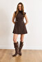 Women's Brown Accessory Detailed Mini Flared Dress Elb-19002572 - 2