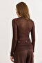 Women's Brown Boat Neck Thin Transparent Blouse Blz-19003168 - 2