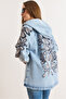 Women's Light Blue Hooded Oversize Denim Jacket with Pockets and Sequins on Back and Sleeves CKT-19000504 - 6