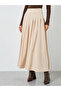 Beige Solid A-Line Pleated Maxi Skirt - 2