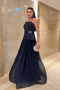 Top Beaded Fabric Bottom Chiffon Designer Dress - Dark Blue - 2