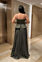 Design Dress with Beaded Fabric Top and Chiffon Bottom - KHAKI GREEN - 5