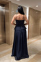 Top Beaded Fabric Bottom Chiffon Designer Dress - Dark Blue - 5