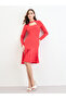 Red Long Sleeve Pleated Knee-Length Dress - 2