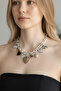 Silver and Gold Color Charmlı Design Necklace