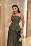 Design Dress with Beaded Fabric Top and Chiffon Bottom - KHAKI GREEN - 4