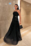 Top Beaded Fabric Bottom Chiffon Designer Dress - Black - 2