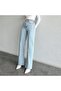 Cut-To-Bend High Waist Ice Snow Piped Cuffs Denim Pants - 2
