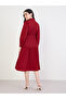 Red Pleated Buttoned Midi Shirt Dress - 5