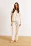 Women's Beige Heart 100% Cotton Short Sleeve Set Pjm-00000026 - 2