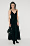 Deseo Women's V-Neck Cross Adjustable Strap Hem Flared Stretchy Tulle Fabric Black Dress - 5