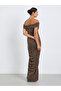 Women Brown Off Shoulder Bodycon Midi Dress - 6