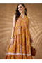 Paisley Print Halter Neck Midi Fusion Dress - 5
