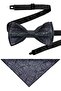 Black Jacquard Adjustable Satin Children's Bow Tie and Handkerchief Set - 2
